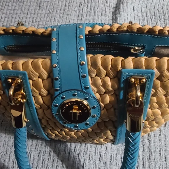 Michael Kors Woven Tan and Blue Shoulder Bag - Picture 12 of 12